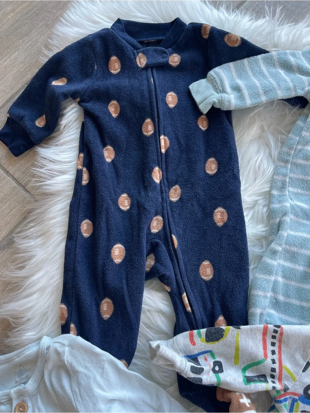 Blue & Gray Striped Baby One-Piece - Cozy Zip Footie Pajamas